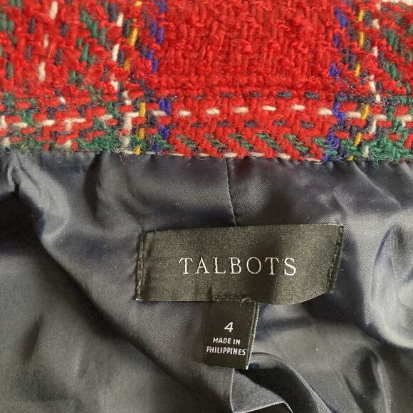 Talbots Blazer Red Tartan Plaid Wool Holiday Jacket Party office career Size 4 - Picture 4 of 16